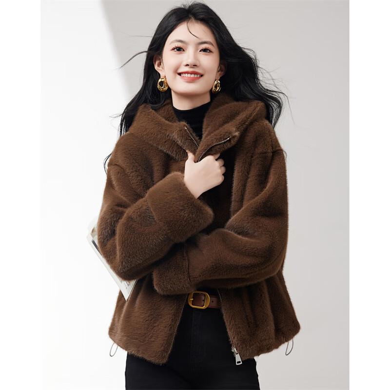 

Women s Elegant Hooded Faux Mink Fur Winter Coat L