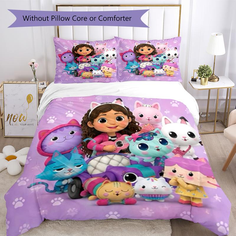 3pcs Gabby’s Dollhouse Bedding Set Duvet Cover Closure Includes 1 Duvet Cover & 2 Pillowcases, Soft and Comfortable for All Seasons.