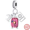925 Sterling copper Star Moon Sun Airplane Travel Passport Postcard Pendant Blue Beads Fit Pantaro Charms Bracelet Women Zircon