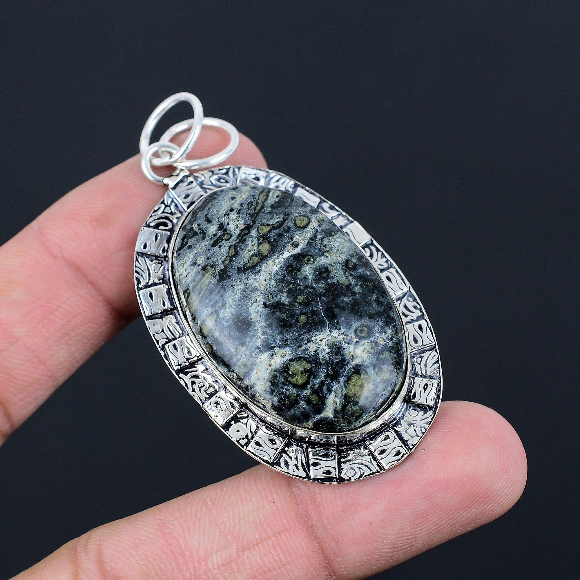 Oval Natural Kambaba Jasper New Bezel Mother Pendant Jewelry 925 Sterling Silver