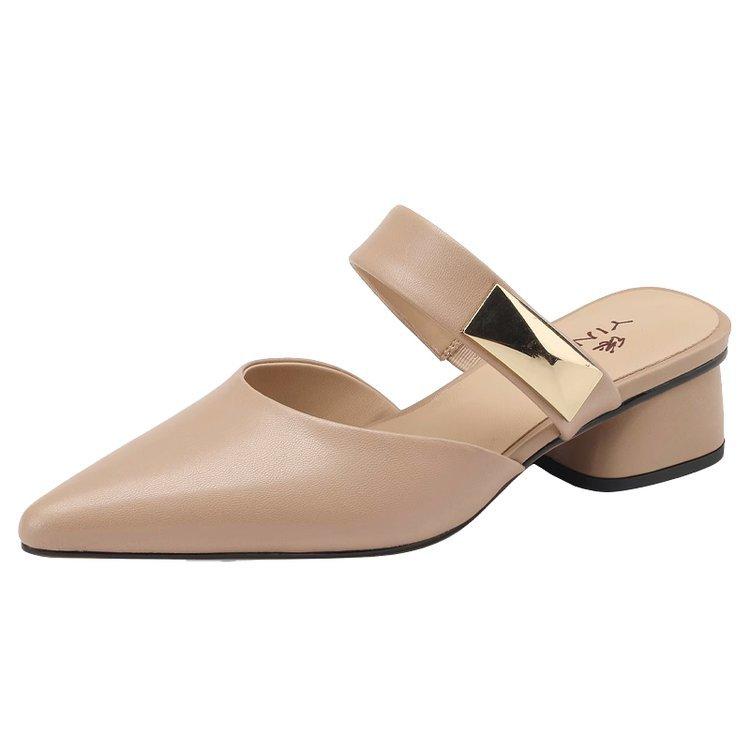 [Ziyan] Baotou Halbschuhe Damen neue Internet-Berühmtheit dicker Absatz Müller Schuhe mit Rock niedriger Absatz spitz einzelne Schuhe Damen Sommer