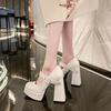 Damen Schnallenriemen Hohe Absätze Pumps Mode Quadratische Zehenpartie Kleiderschuhe Einfarbig Mary Jane Stil