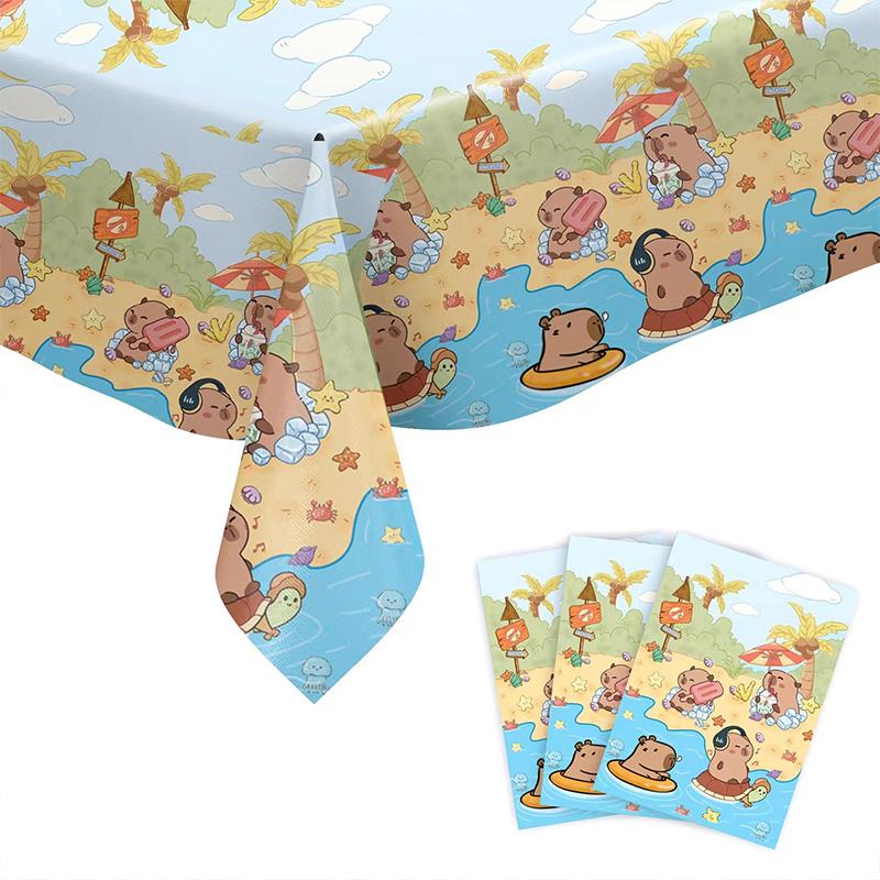 Capybara Theme Disposable Tableware Set Cartoon Capybara Tablecloth Cups Plates Napkin Happy Birthday Banner Kids Party Supplies