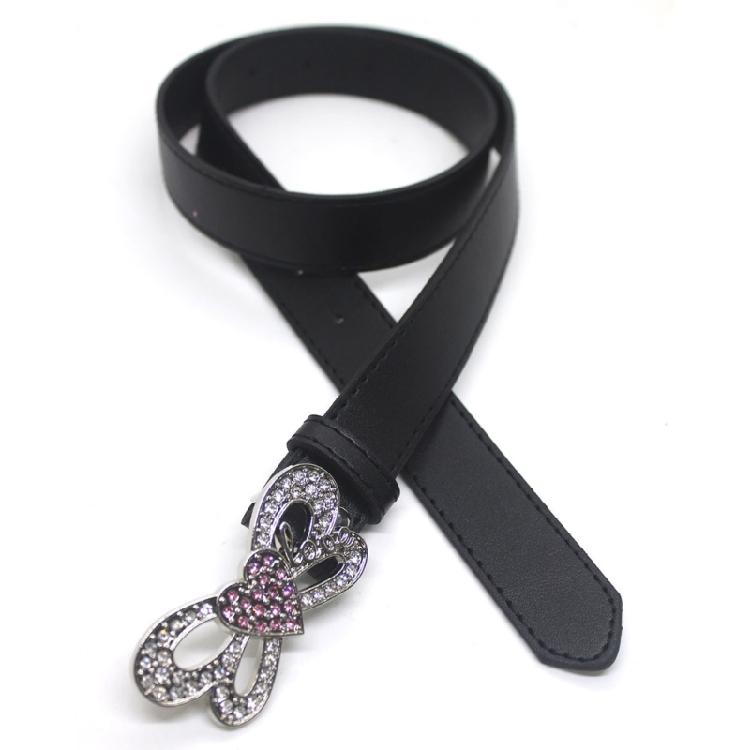 Shinning PU Belt with Rhinestone Buckle Woman Girl Decorative Belt for Skirt