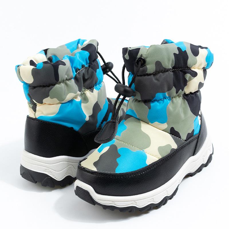 Kids' Waterproof Winter Snow Boots with Drawstring and Plush Lining