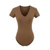 Damen Slim Stretch V-Ausschnitt Jumpsuit T-Shirt - Sexy Kurzarm Basisschicht Oberteil