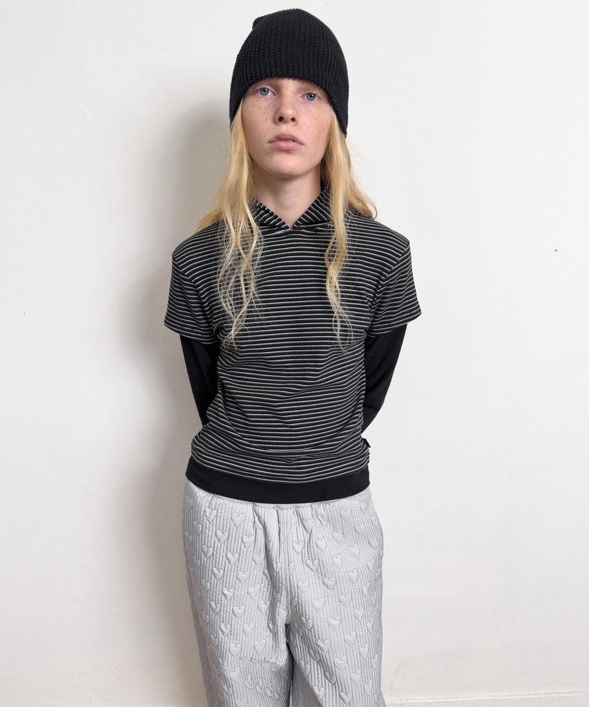 Daiaegeuneol Stripe Hoodie Layered Tee (Black)