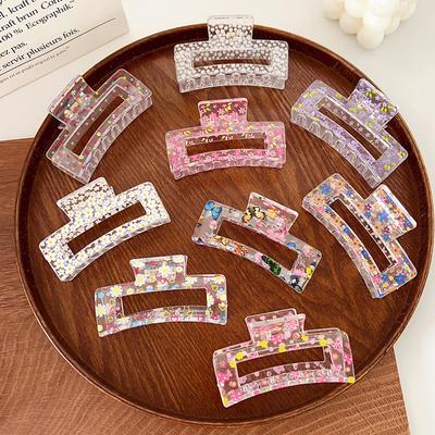 Transparent Printed Flower Hair Clip for Women Korean Small Fresh Temperament Disheveled Shark Clip Girl Hair Accessory