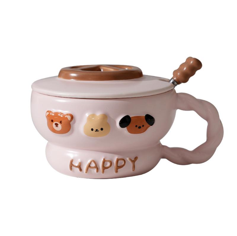 Cute Large Capacity Mug Office Couple Ceramic Water Cup for Girls Birthday Gift Souvenir