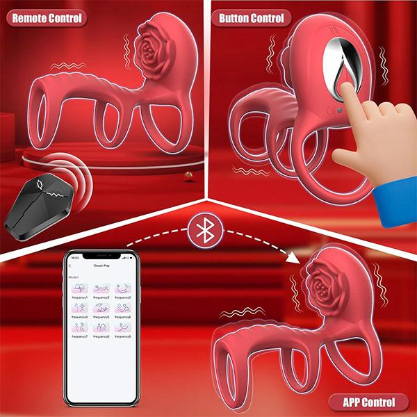 Rose Vibrating Cock Ring Adult Sex Toys with Clitoral G Spot Stimulation, Pleasure Penis Ring Vibrator Couple Sex Toys for Men Women Erection Sex
