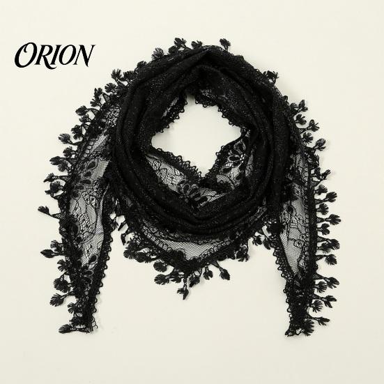 Soft Lightweight Neck Accessory Hollow Lace Triangle Scarf for Women, Grape Pattern Fringe Retro Style Fringed Trim Solid Color Shawl Wrap,