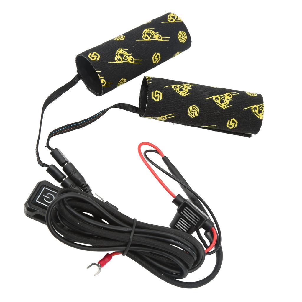 2pcs Motorcycle Heated Grip Pads IP67 Waterproof Hook and Loop Fixing 3 Temperature Settings DC 12V Removable Heating Pad