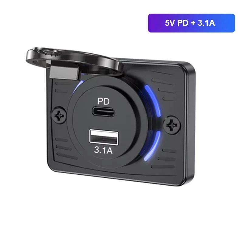 12V-24V Dual USB QC3.0 PD 3.1A/2.1A Car Charger Socket Quick Charge with Sliding Cap Outlet Panel Adapter for Truck Camper RV