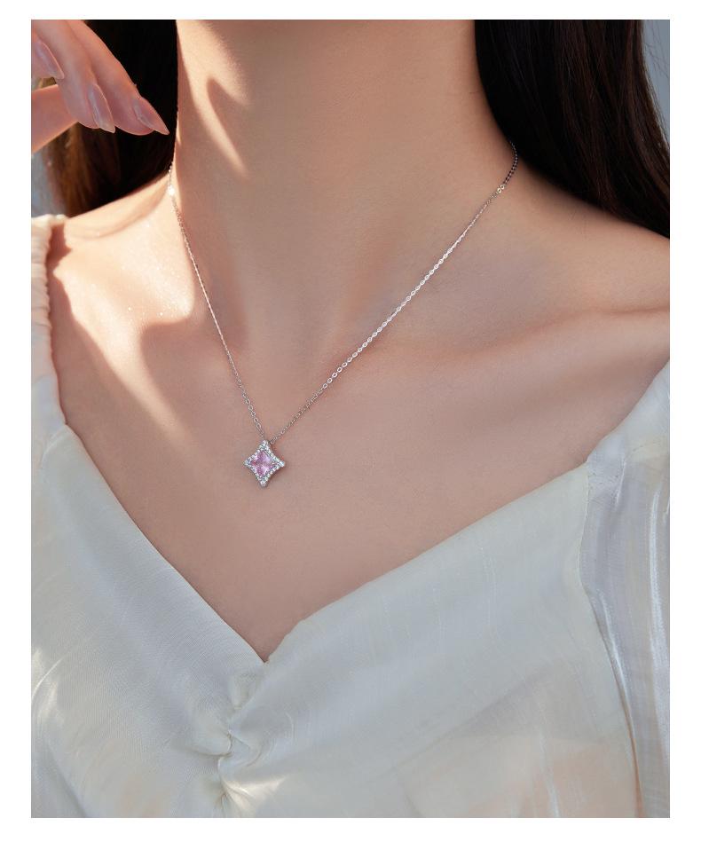 Banyan Tree Sterling Silver Diamond-Shaped Light Necklace for Women - Summer Luxury Square Clavicle Chain
