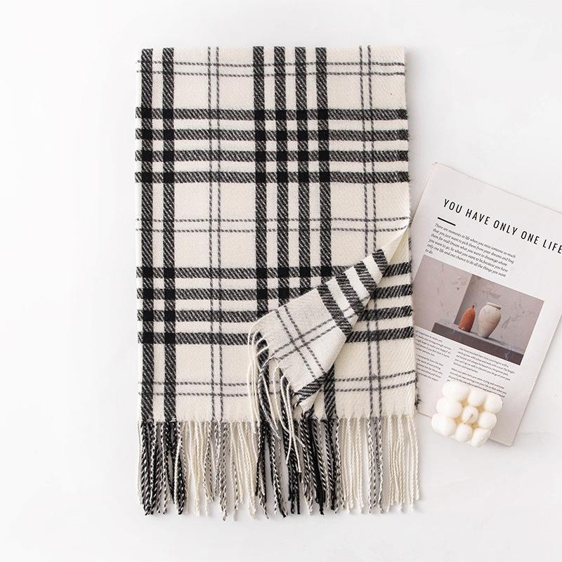 British double-sided plaid fringed scarf atmosphere winter new versatile white warm shawl couple scarf