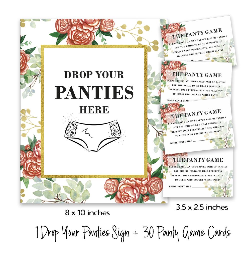 Inkdotpot White Drop Your Panties Bachelorette Party Panty Game Floral Bridal Shower Game 1 SignA    30 Size
