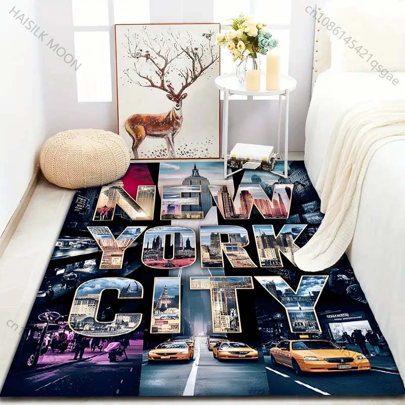 Tapete com Estampa de Arte da Cidade de Nova York para Sala de Estar Quarto Mesinha de Cabeceira Sofá Tapete de Chão Decoração Moderna para Casa Tapete de Área Tamanho Grande
