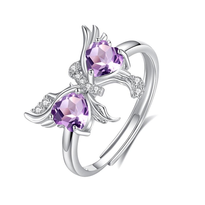 Light Luxury Natural Peridot Butterfly Ring Women's S925 Sterling Silver Niche ins Wind Court Wind Adjustable Living Ring