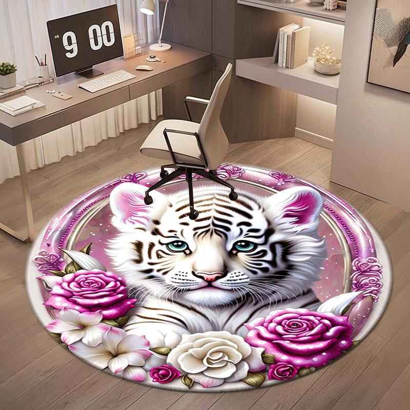 1Pc Tiger theme Circular Print Rug - home decoration Carpet For Living Room Bedroom Flooring Computer Chair Area Rug