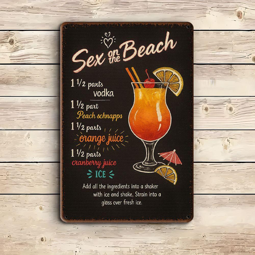 "Sex On the Beach" Cocktail Sign - 19.99x30cm Vintage Metal Recipe Art for Bar & Home Decor