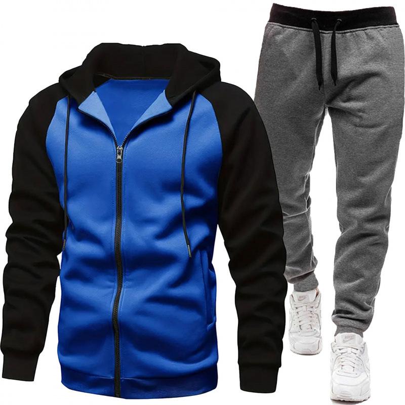 Men's European & American Color Block Raglan Sleeve Sweatshirt Set - Autumn/Winter Fashion