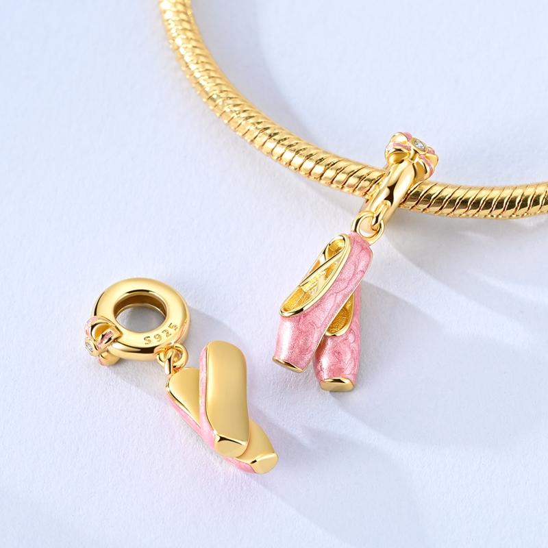 Charms Original Copper Gold Ballet Shoes Bow Angel Heart Cross Charm Bead Fit Bracelet Bangle Pendant Woman Jewelry