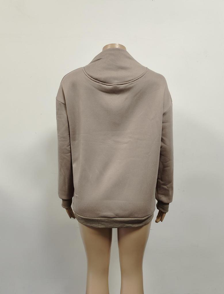 2025 Autumn/Winter Women's Loose High Neck Solid Color Long Sleeve Pullover Sweatshirt