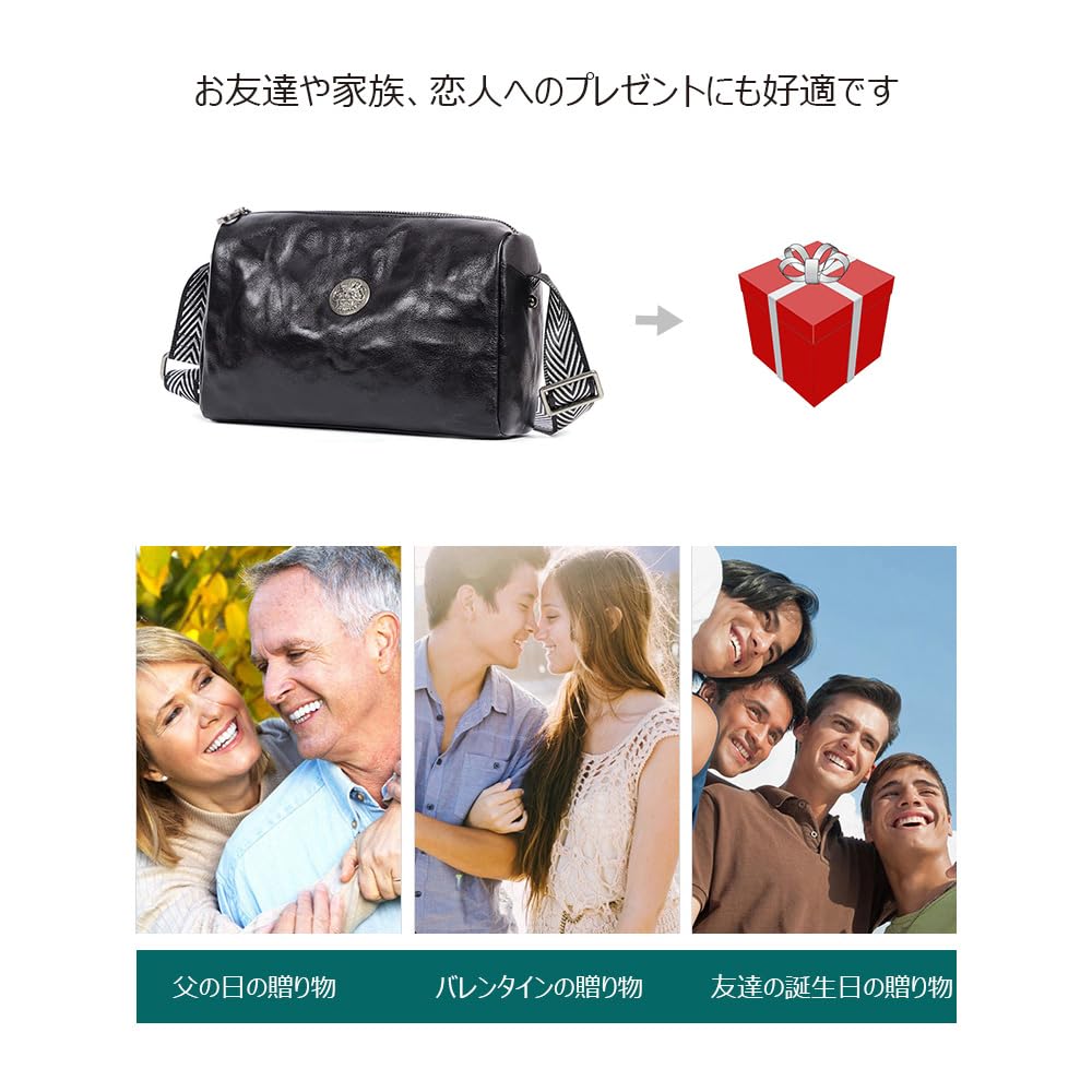 Whatna Antique-Style Tanned Natural Cowhide Leather One-Shoulder Bag for Men, Crossbody Chest Bag, Clutch, Shoulder Bag, Holds iPad 9.7" (Black),