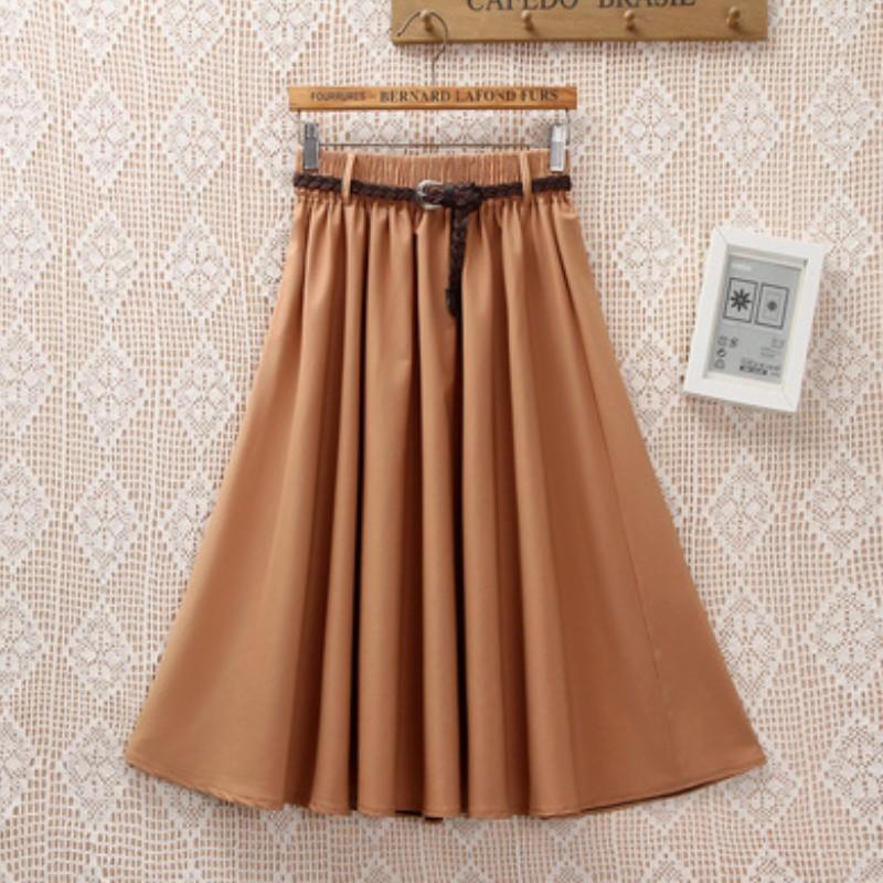 Women Summer Midi Knee Length Skirt Korean Ladies High Waist Pleated A-line School Skirt Female