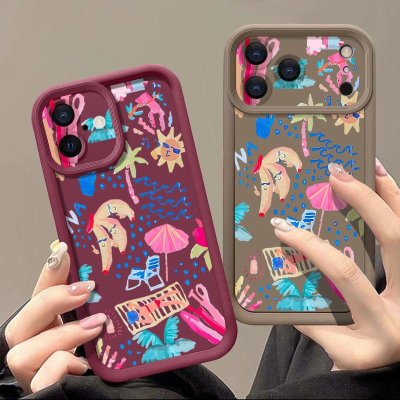 Shockproof Phone Case For iPhone 17 Pro Max Cartoon Vacation Painting Silicone Cover For iPhone 16 Pro Max Cover iPhone 15 14 13 12 11 16E Air