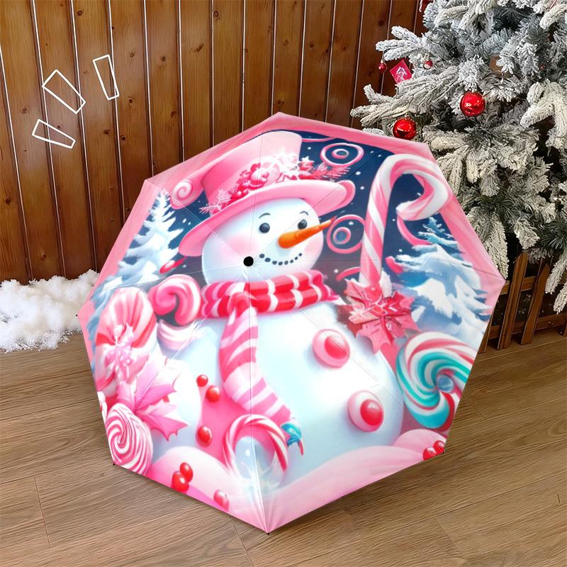 Christmas gifts, bells, Santa Claus, snowman, Christmas tree umbrella, home essential, wrought iron tri-fold portable all-season outdoor umbrella H25
