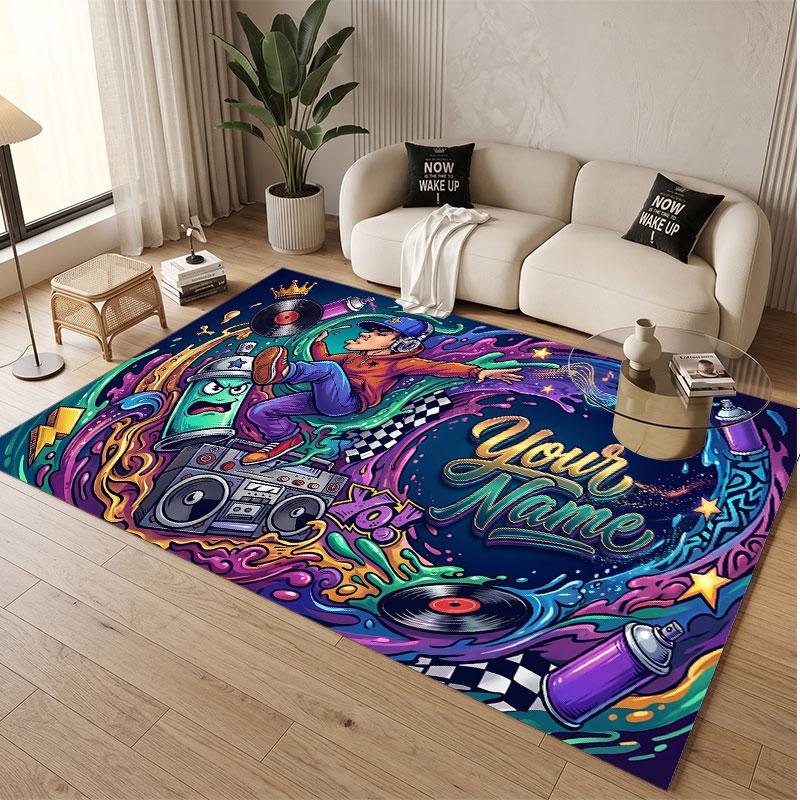 Tree of Life Theme Soft Crystal Velvet Rug Custom Name & Text Print Non Slip Floor Rug for Bedroom Living Room