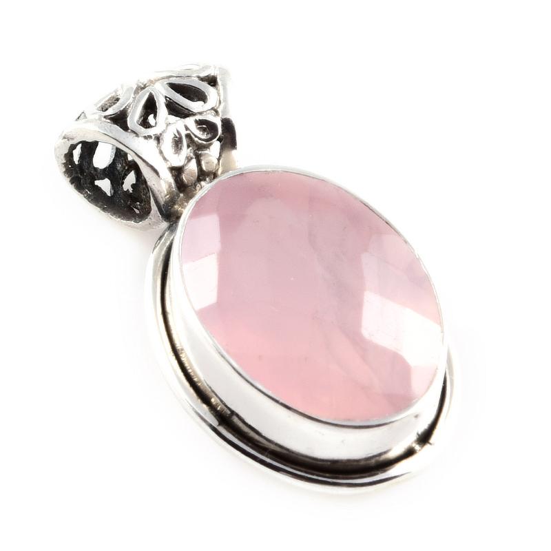 

Natural Rose Quartz Gemstone 925 Solid Sterling Silver Jewelry Pendant 1.1 Z1k46