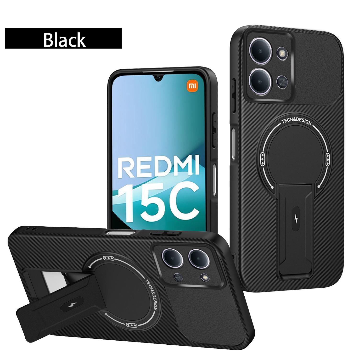 

Luxury Phone Case for Redmi 15C 14C 13C 15R 14R 4G 5G 171.5mm 173mm Carbon Fiber Texture Magnetic Concealed Bracket Bumper Cover Redmi 13C 4G чорний