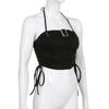 Spring Fashion Pure Desire Japanese Button Pleated Strap Exposed Umbilical Slim Hanging Neck Top Spicy Girls Sexy Small Vest Ultra-short Slim Tank Top