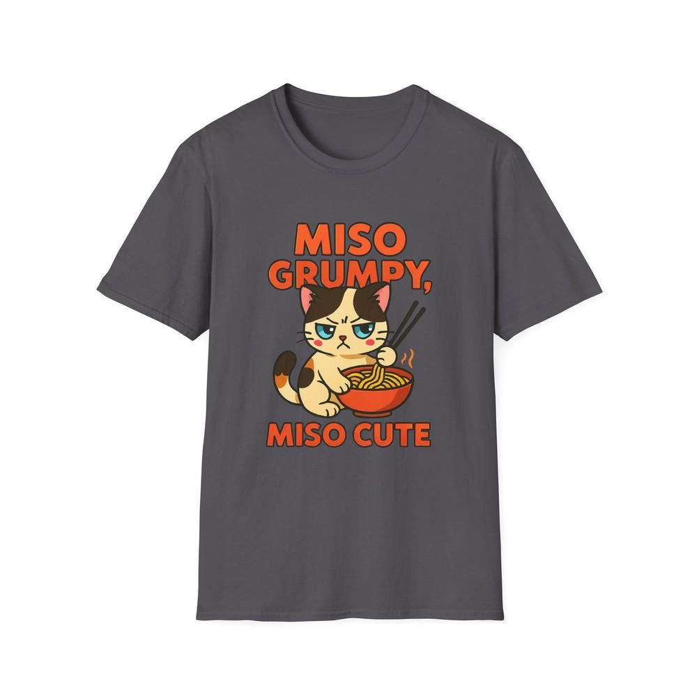 

Unisex Softstyle T-Shirt Grumpy Cat with Chopstick Ramen Miso Humor 4XL