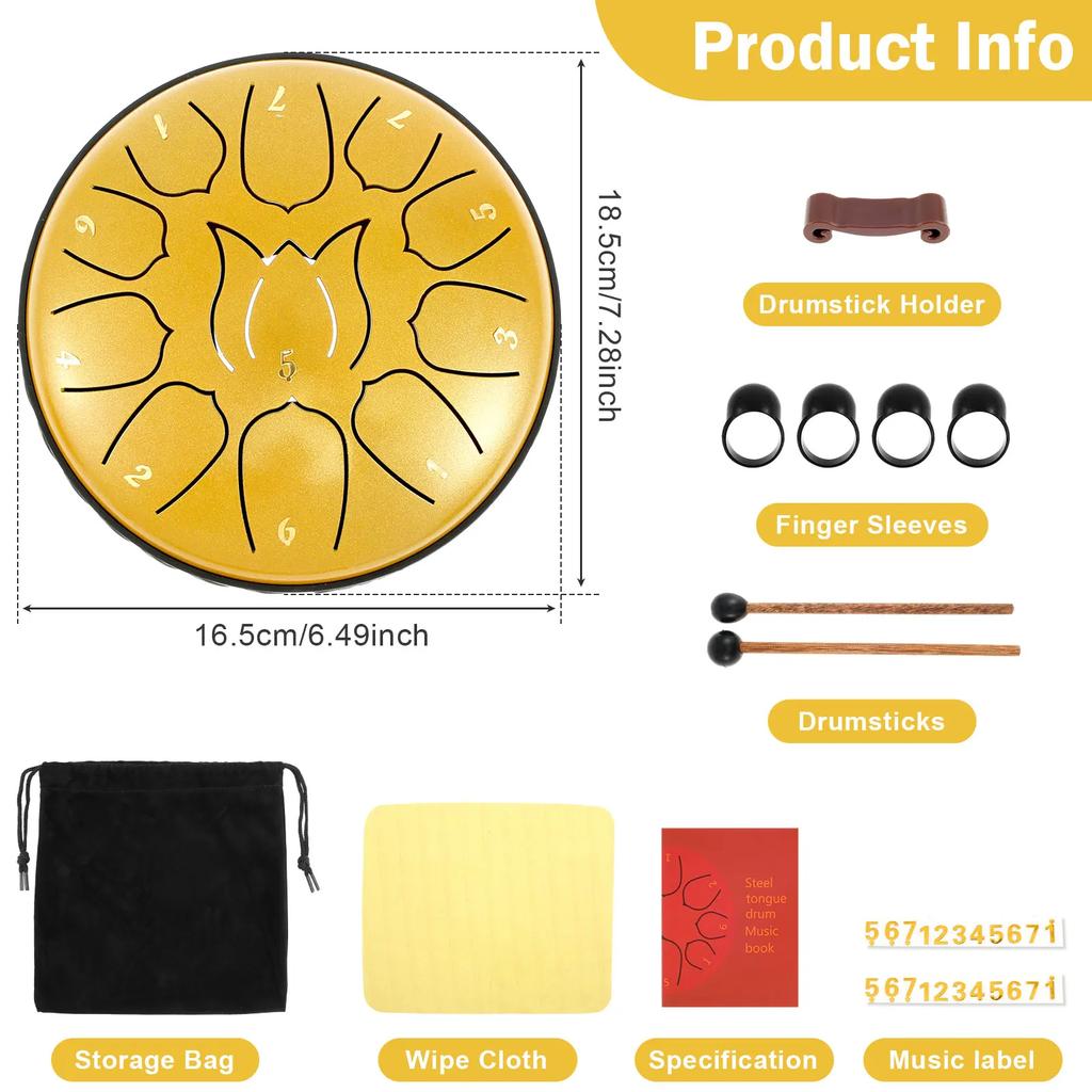 Steel Tongue Drum 11 Notes Tongue Drum 6 Inch Small Hand Pan Drum Rustproof Percussion Instrument Sound Healing Tank Drum for