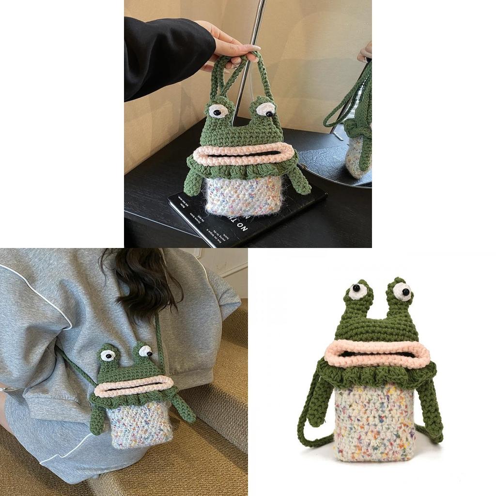 Cartoon Frog Handcrafted Cotton Shoulder Bag With Fun Style For Casual Outings