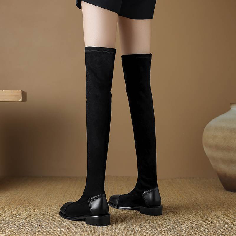 Krazing Pot Flock Autumn Winter Shoes Low Heels Size 43 Long Boots Slip On Stretch Over-the-knee Boots