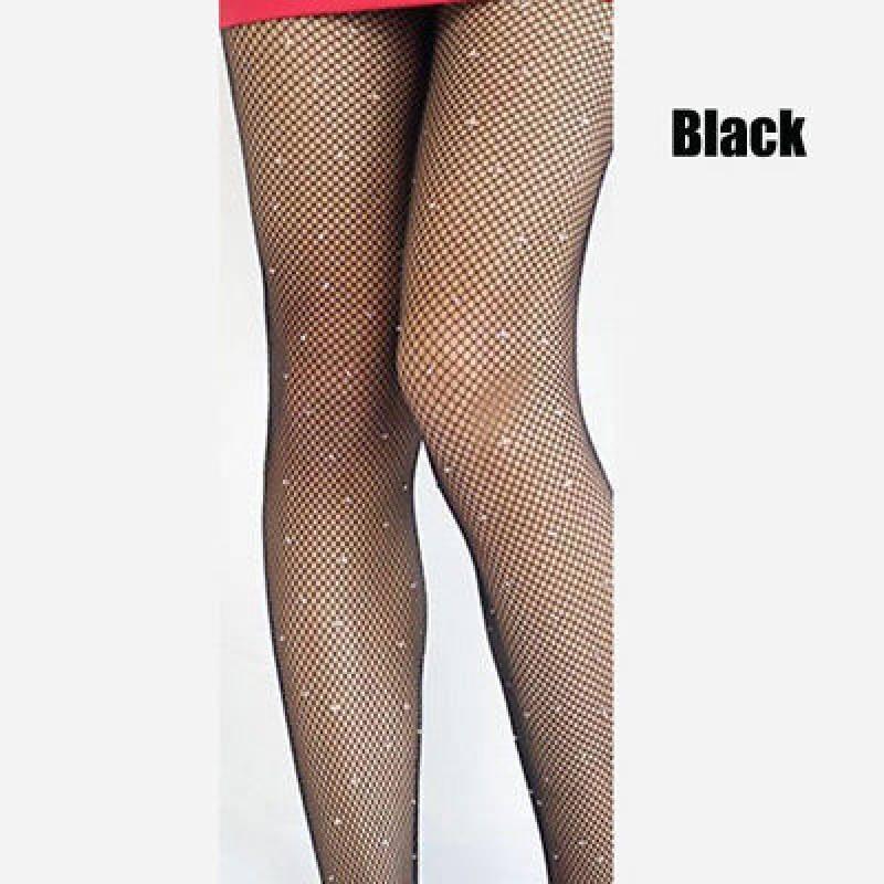 

Stretch Stockings High Rhinestone Mesh Hollow Fashion Simple Unique Base Style Black