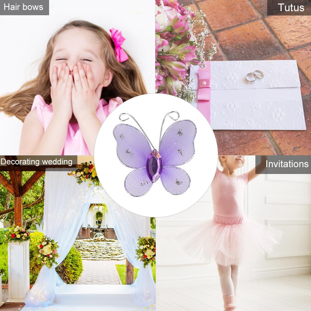 30pcs Wired Mesh Glitter Butterflies with Artificial Gem DIY Handmade Crafts for Weeding Party Home