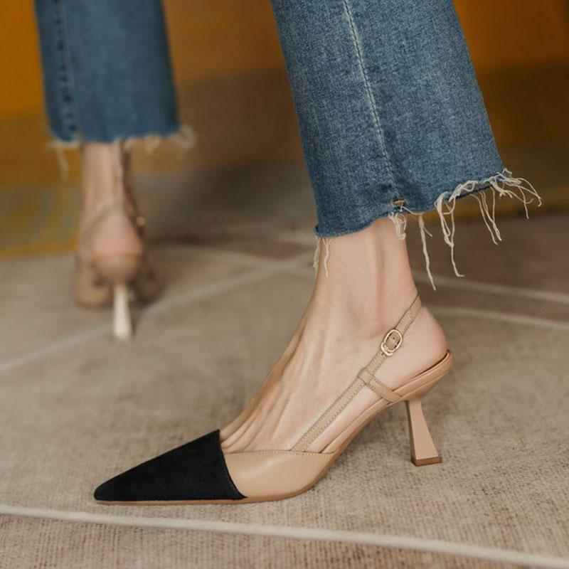 WTEMPO Versatile High Heel Shoes Toe Wrap Women's Soft Leather Comfortable Color Matching Elegant Thin Heel Pointed Toe Sandals Dropshipping Wholesale