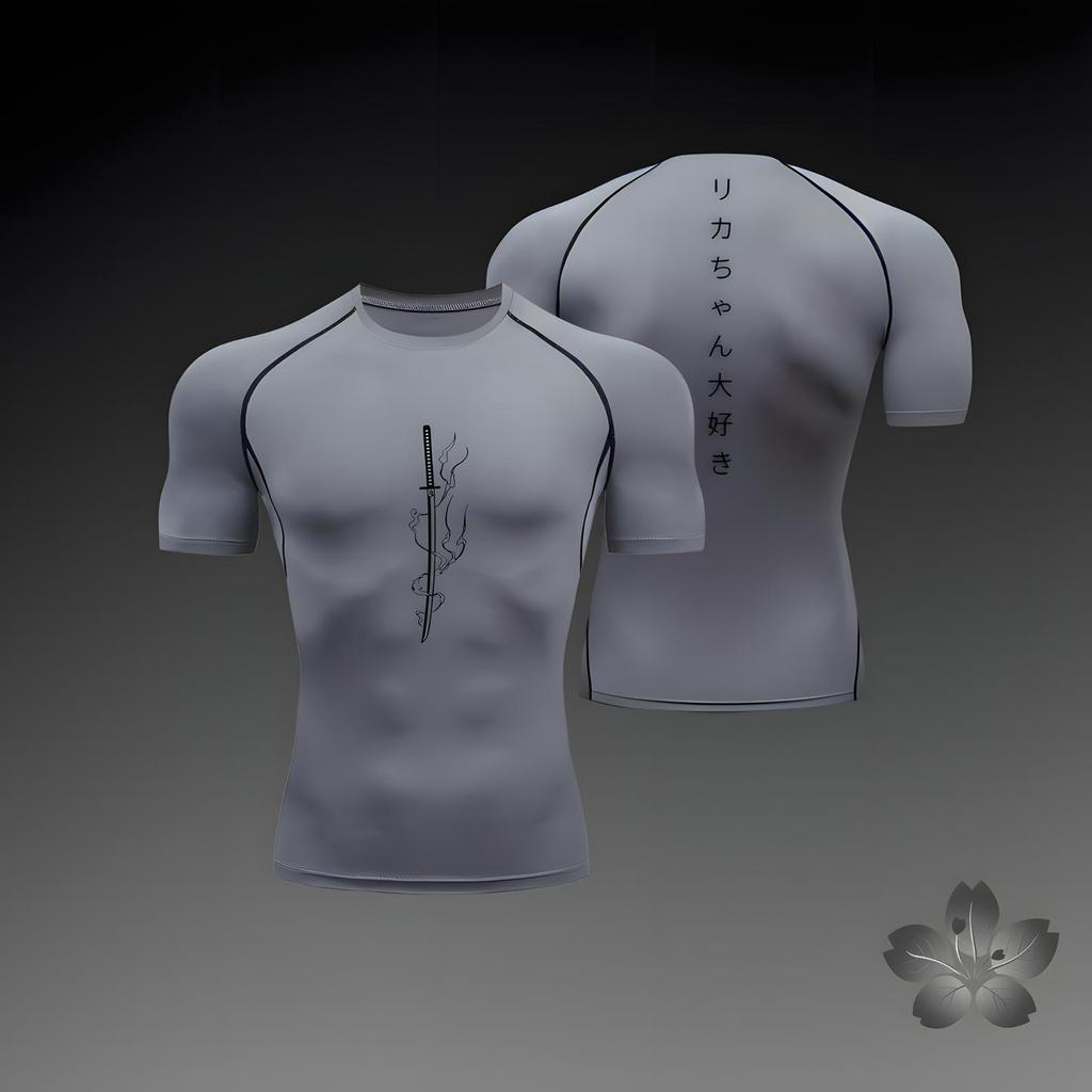 2026 Anime Graphic Compression Shirts for Men Athletic Quick Dry Tshirts Tees Tops Gym Workout Undershirts Short Sleeve Rash Guard