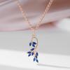 Tmavě modrý náhrdelník s přívěskem ve tvaru listu pro ženy, jemné šperky s přírodním zirkonem, náhrdelník barvy růžového zlata