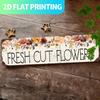 Vintage Metal Wall Sign Fresh Cut Flowers 15.7x3.9 Aluminum Farmhouse Decor Pre-Drilled Holes
