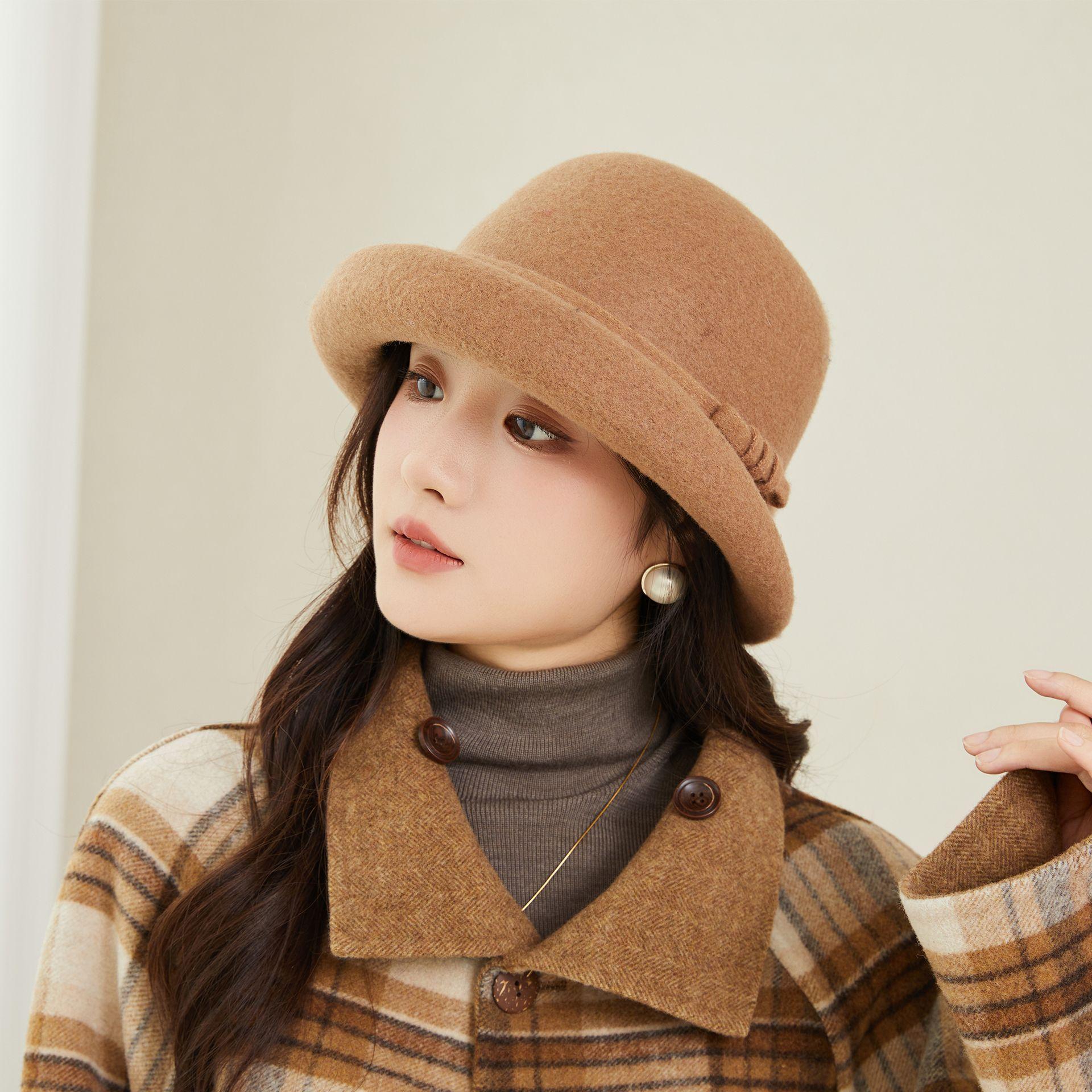 Hat Autumn And Winter Bow Foreign Style Top Hat Woolen British Fashion Warm Hat One size fits all