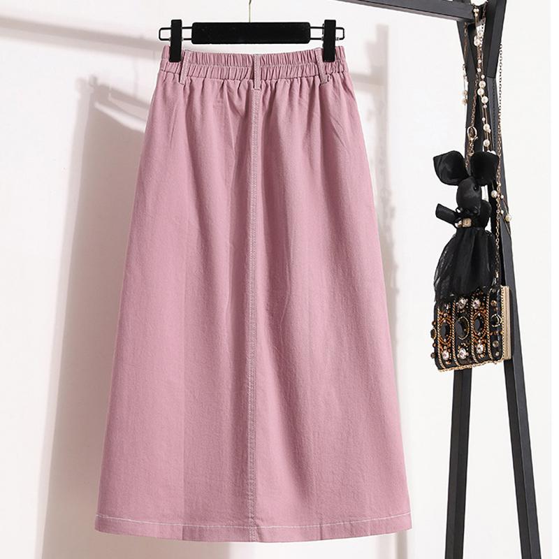 Summer Style Plus Size Skirts Solid Buttons Women Denim A-Line Vintage Basic Skirt 5XL Pink