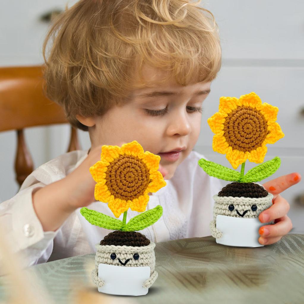 Positive Energy Potted Wool Hand-knitted Sunflower Emotional And Motivational Card Ornament