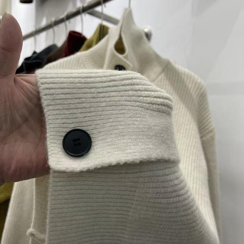 French Vintage Design Style Turtleneck Tops Autumn Casual Loose Single-breasted Clothes Solid Long Sleeve Knitted Sweater Winter