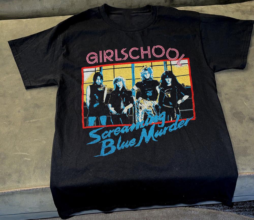 Винтажная футболка GIRLSCHOOL Band Screaming Blue Murder Хлопок Черный Все размеры UR306 Унисекс XL